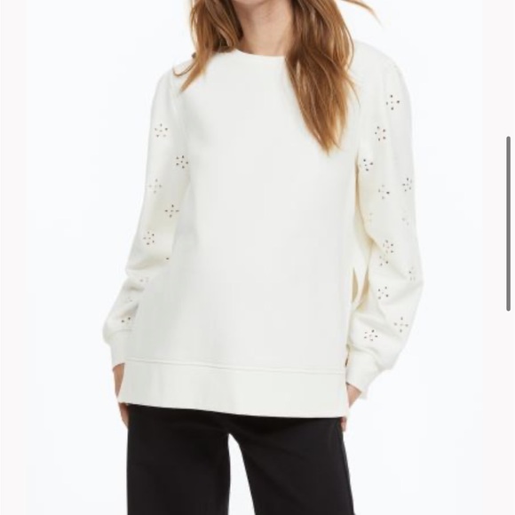 H&M MAMA Maternity Sweatshirt with Eyelet Embroidery Cream Large - Picture 2 of 13